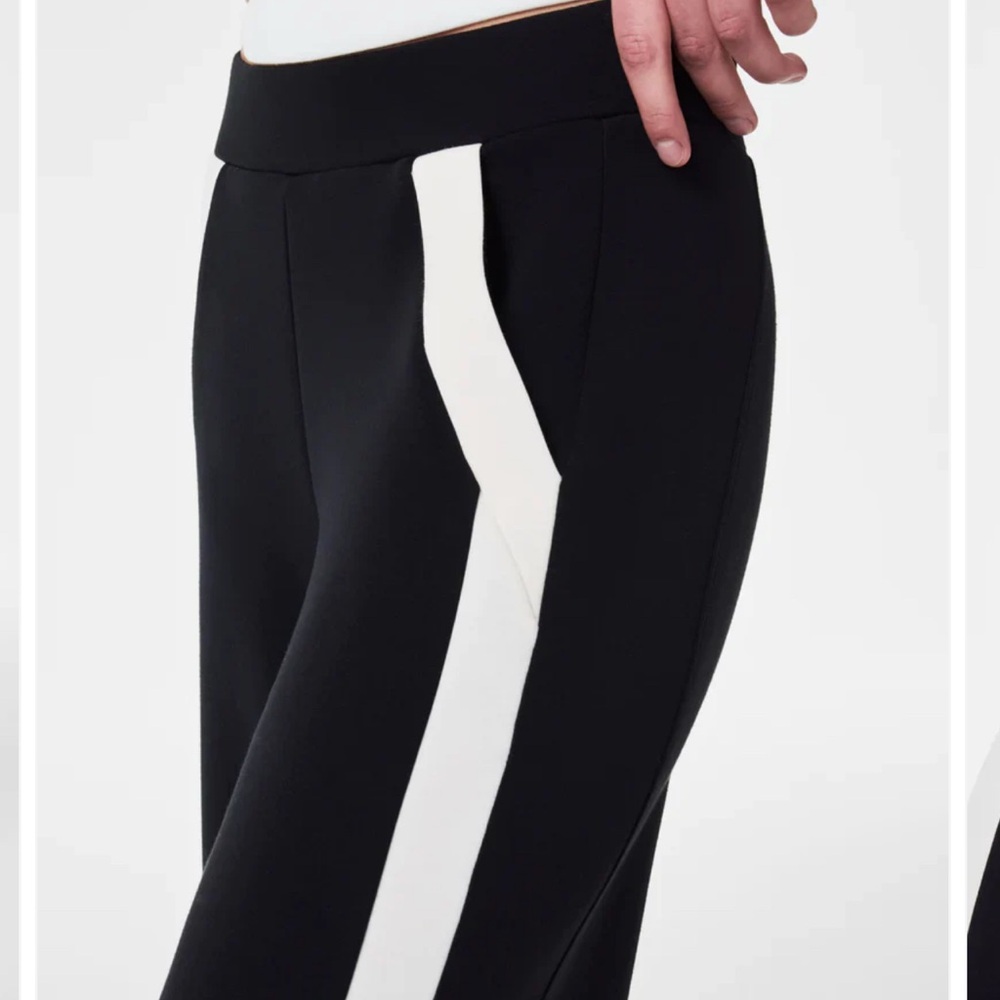 Spanx AirEssentials Striped Track Pant XS Black White Wide Leg Petite Length - Picture 2 of 8
